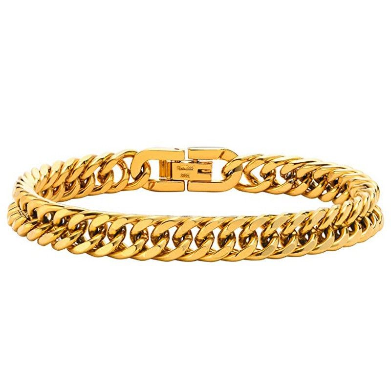 Hot Selling Stainless Encrypted Four-Sided Polished Double Weave Hip-Hop Titanium Steel Versatile Simple Cuban Bracelet_voghion.com