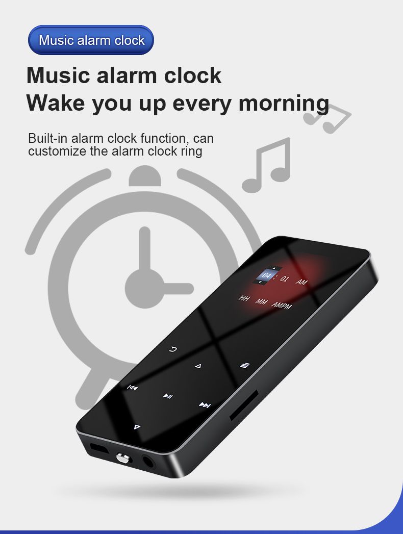 Mp3 2.0'' Metallinen MP4 Musiikki HiFi Bluetooth 5.0 MP3-tukikortti Sisäänrakennettu kaiutin FM-herätyskellolla E-kirjasoitin_voghion.com