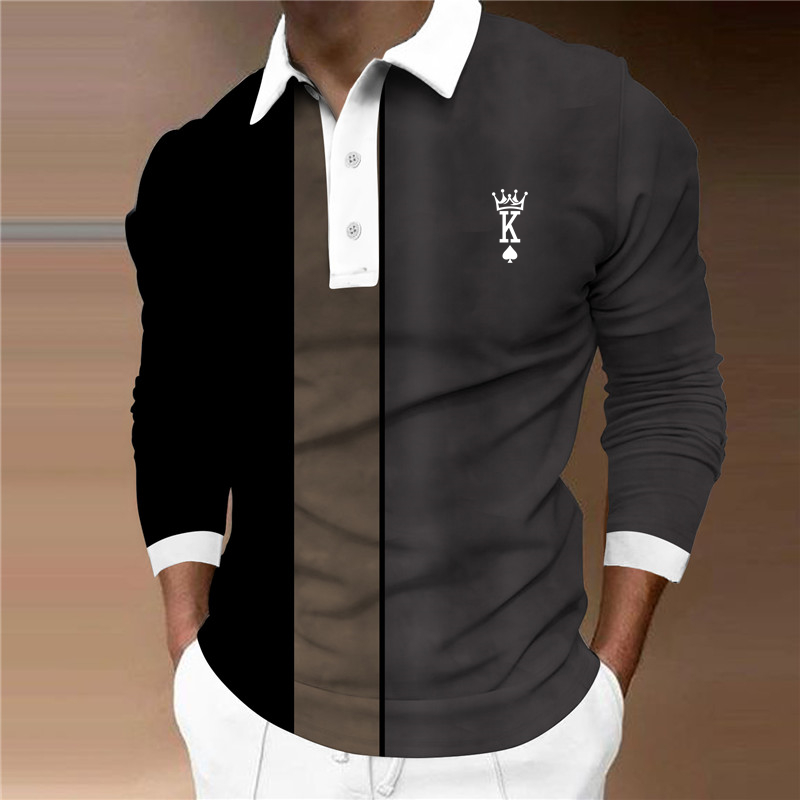 Men's sportswear fashion 3D polo shirt Long sleeve T-shirt casual men's fashion slim clothing button polo_voghion.com