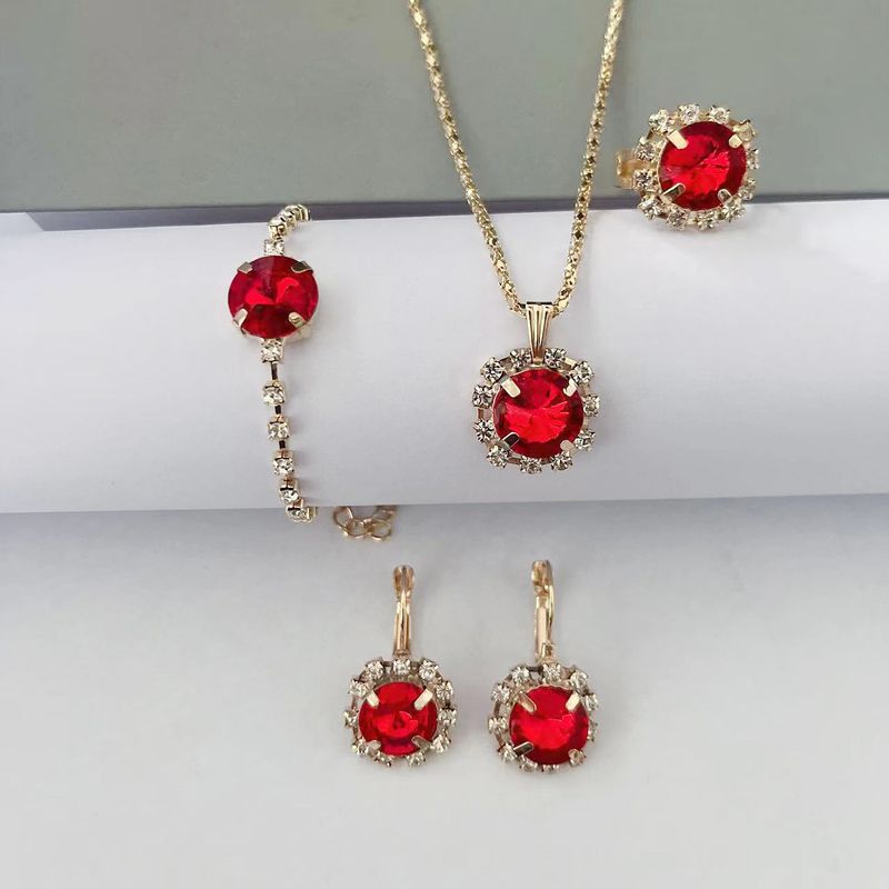 Collana rotonda di cristallo alla moda, bracciale, orecchini, anello, set di accessori da sposa, catena con artiglio di pietra preziosa_voghion.com