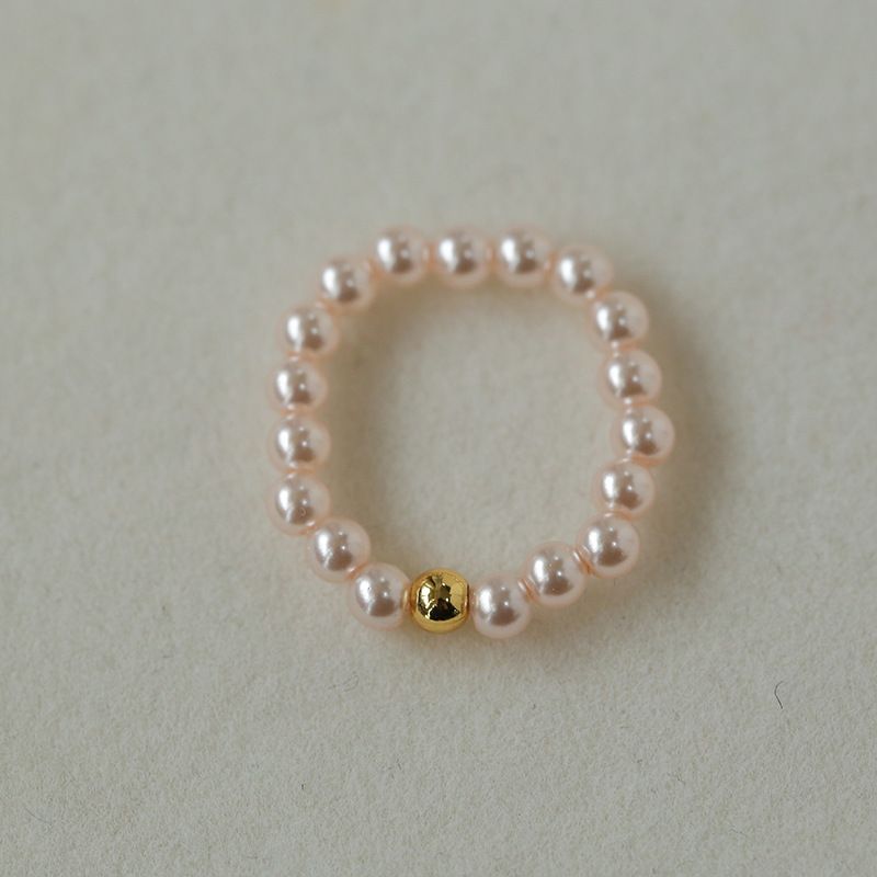 Anello impilabile con perle artificiali in oro bianco e grigio per donna, con piccole perle di riso dorato_voghion.com