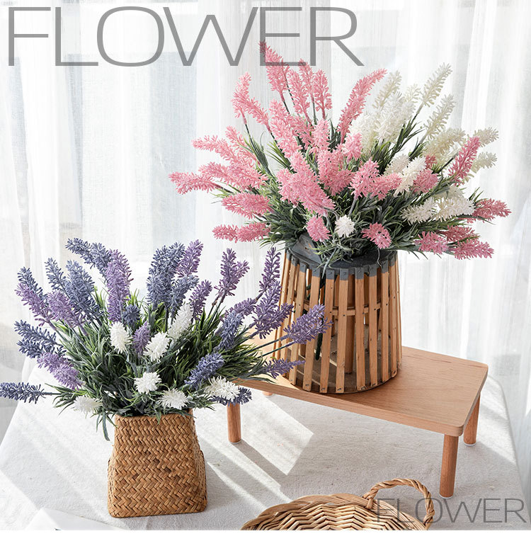 Lavender plastic artificial flower manufacturer home decoration wedding hand held flower wall plant wall artificial flower MW53458_voghion.com