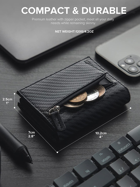 Nuevo tarjetero para hombre con bloqueo RFID, de piel de microfibra, cierre magnético, billetera emergente con ventana para identificación y bolsillo para monedas_voghion.com