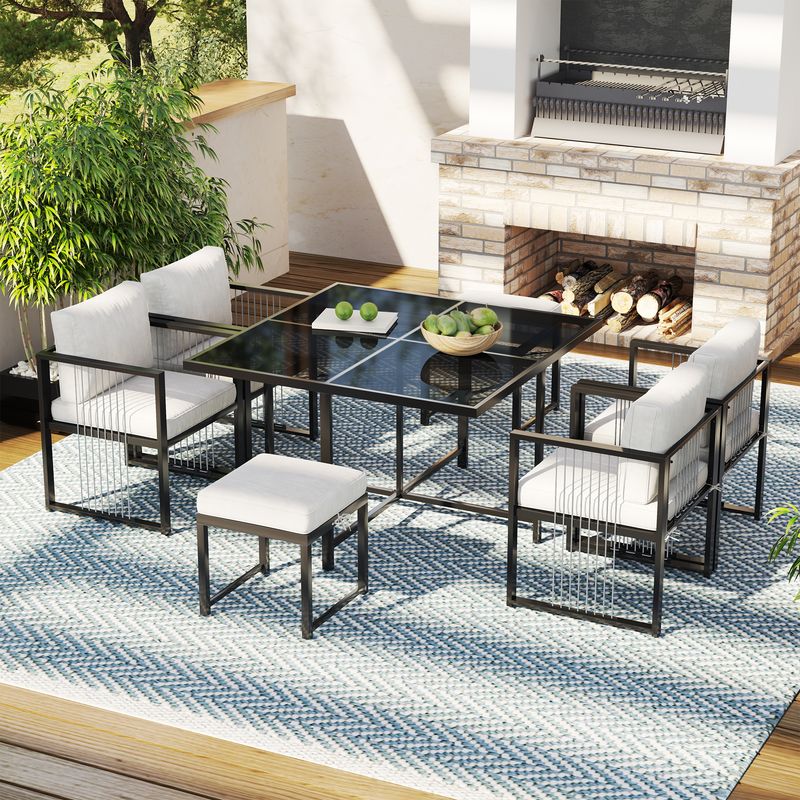 Set da 7 posti per esterni per 6 persone, tavolo con superficie in vetro_voghion.com