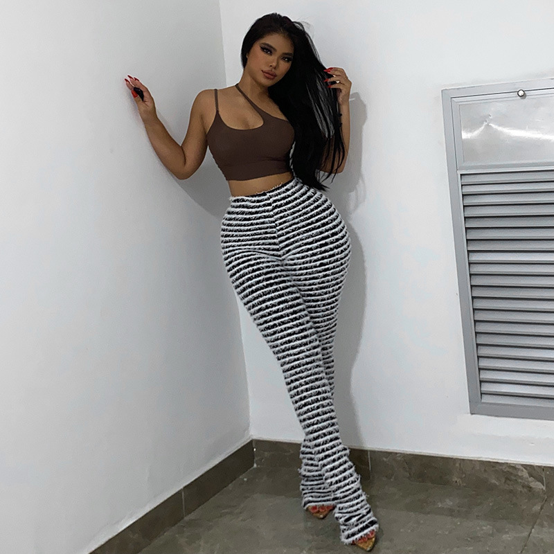 Dameskleding Gebreide Gestreepte Sexy Slanke Broek Kinder Lente Mode Hoge Taille Heup Lifting Hot Girl Casual Broek_voghion.com