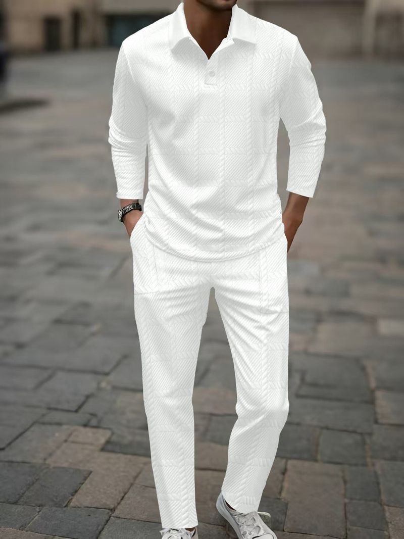 Heren herfst- en winterpak met lange mouwen en broek Dagelijks casual uitje Jacquard revers tweedelig pak_voghion.com