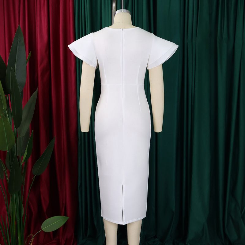Women's Clothing fashion temperament elegant ruffled solid color hip wrapped _voghion.com