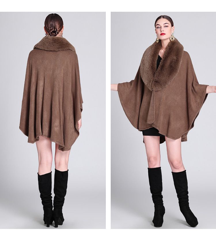 Bontkraag cape cape grote maat gebreide cardigan losse cape jas vrouw_voghion.com