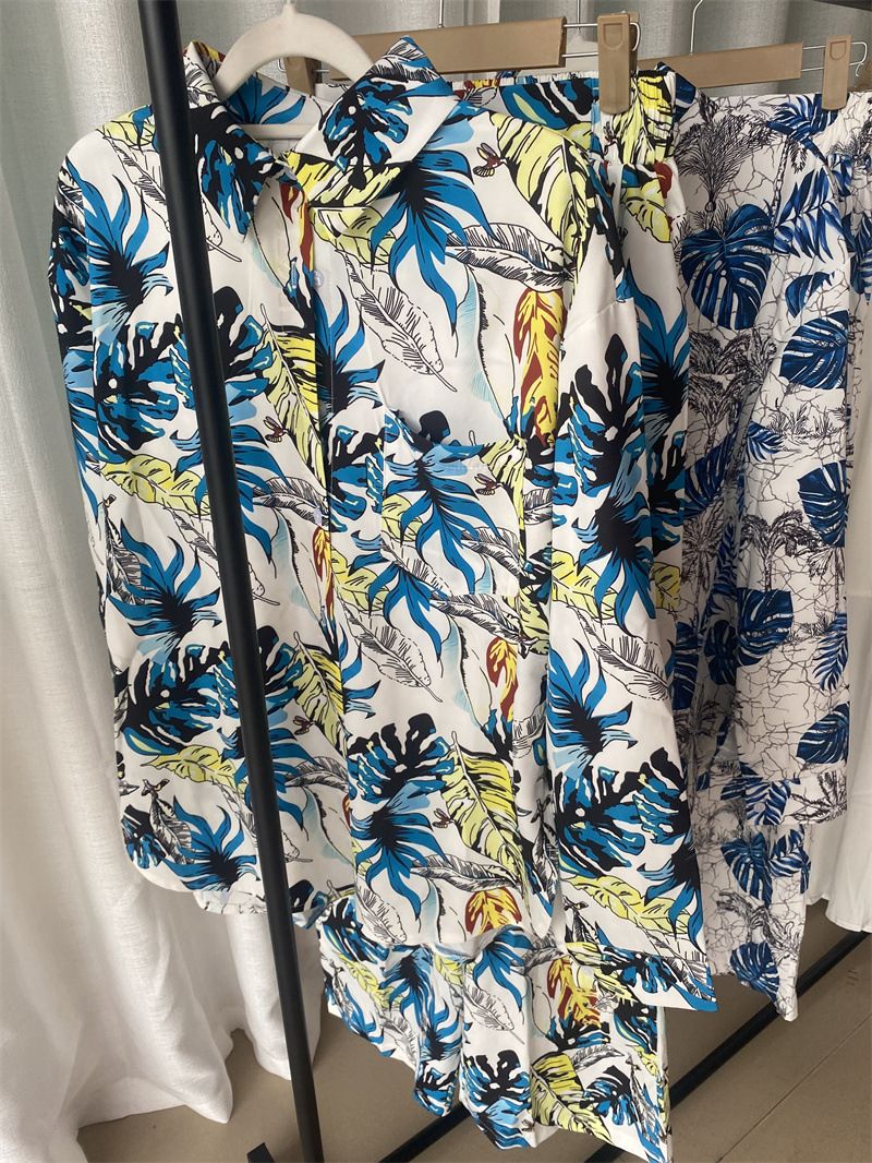 Damen-Freizeitanzug, Herbstmode, Blumendruck, große Größe, lockeres Oberteil, hohe Taille, weites Bein, Hose_voghion.com