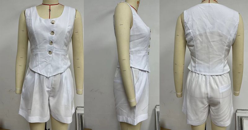 nuovo abito da donna con pantaloncini con scollo a V e gilet monopetto moda casual_voghion.com