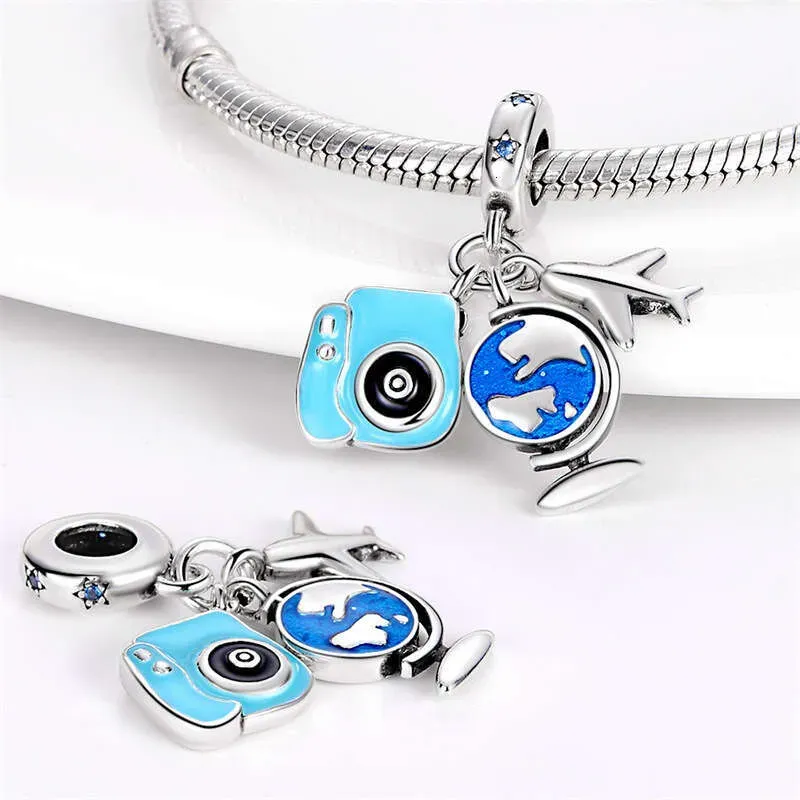 Hot Selling 925 Sterling Silver Travel Style Blue Car Charms Beads Pendant FIT Bracelet Necklace Diy For Women Jewelry_voghion.com