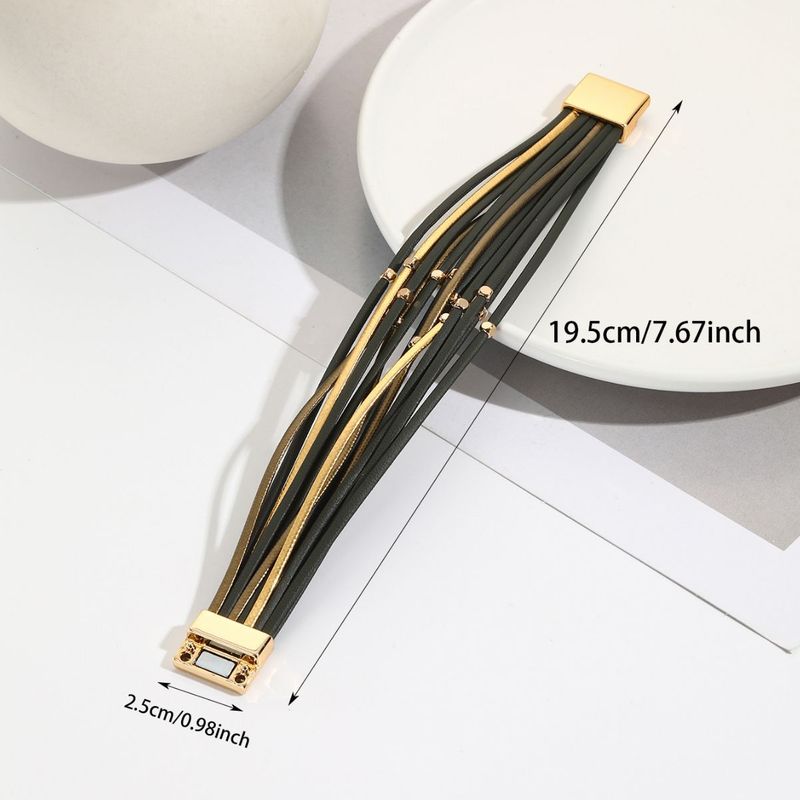 Metal Bead Wristband PU Leather Multi-layer Magnetic Clasp Bracelet For Women_voghion.com