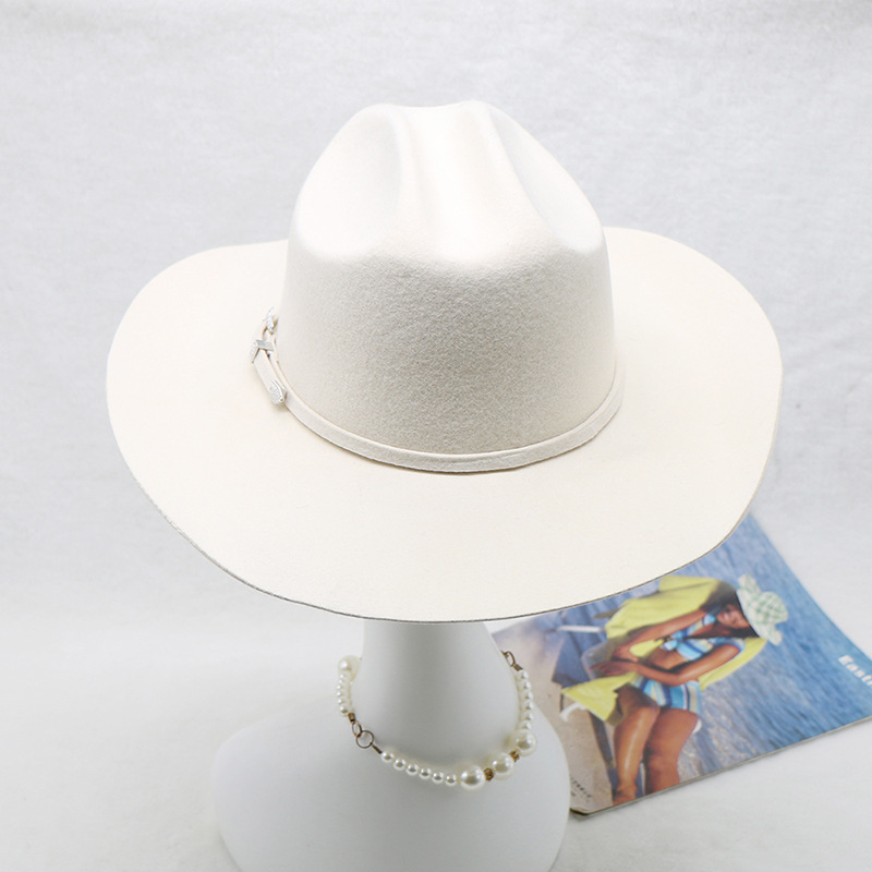 Cappello da cowboy occidentale in feltro di lana bianca che vende cappello da cavaliere di lana da uomo_voghion.com