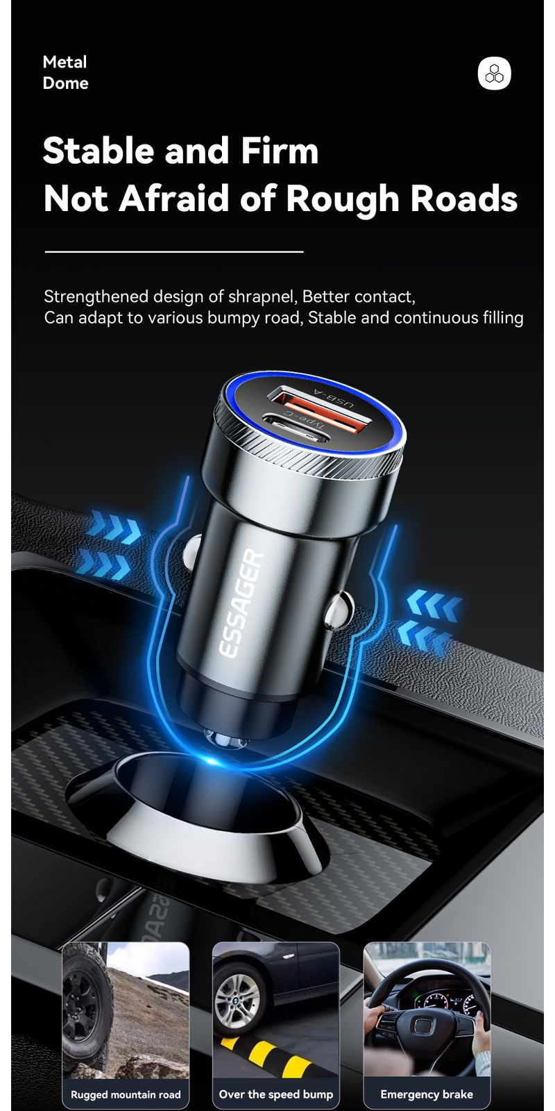 Essager 54W 5A Fast Charging Type C Chhug Chhug Tsu Tsu PD 3.0 SCP USB Car For Xiaomi Samsung Iphone Charger_voghion.com
