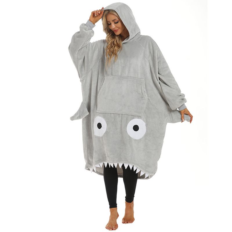 2025 Fun Shark Hoodie Blanket Couple Cartoon Gift Warm Home Animal Pajamas Extra Long Wide_voghion.com