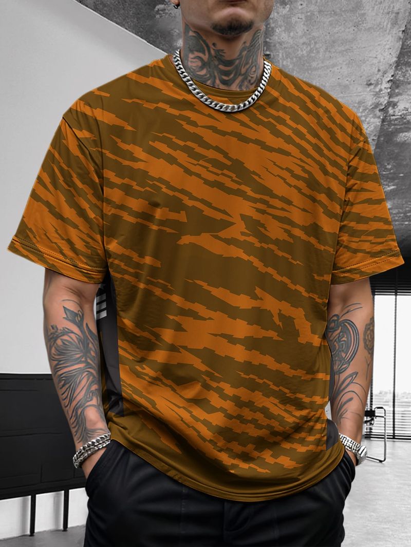 Camicia estiva da uomo a maniche corte, sportiva, comoda e traspirante, effetto seta ghiacciata, con effetto tie-dye a contrasto_voghion.com