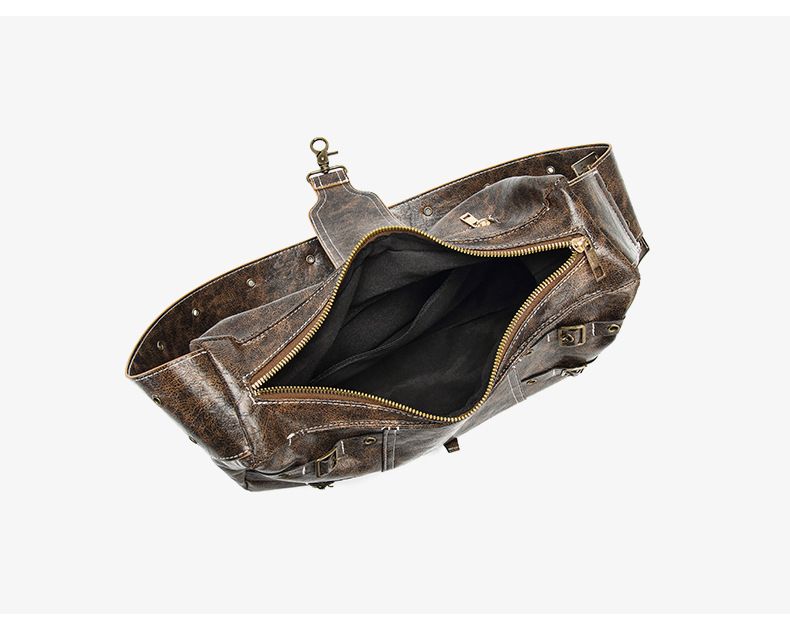 2025 New PU Leather Shoulder Bag Wide Strap Retro Large Capacity Heavy Metal Punk Vintage Tote Handbag_voghion.com