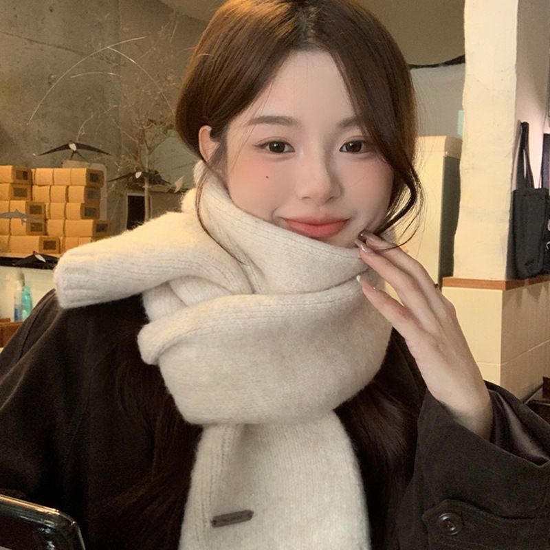 Scarf 2025 New Women's Winter Korean Style Knitted Wool Solid Color Anti-cold Thickened Warm High-end Feeling Warm Neck Scarf_voghion.com