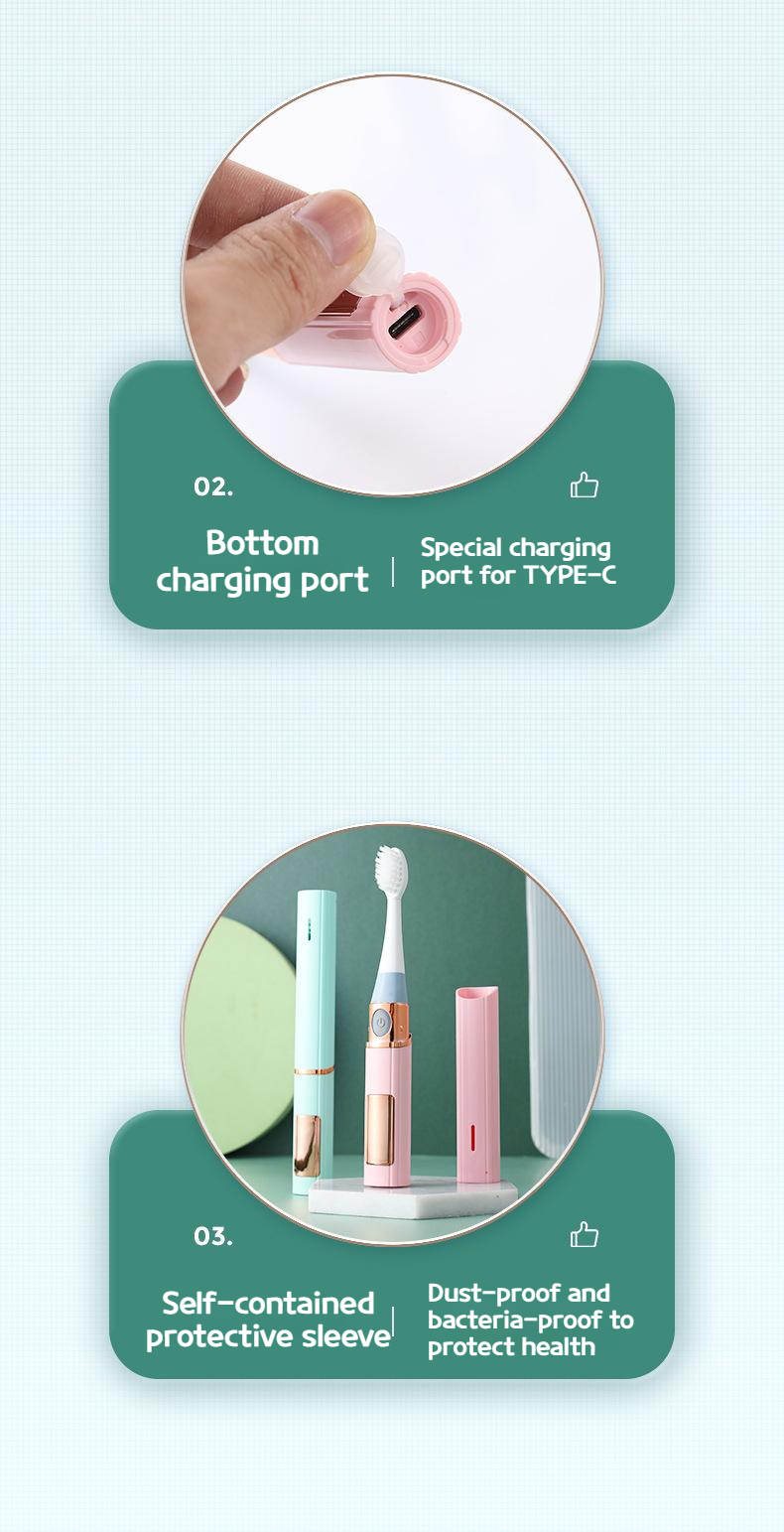 Spazzolino elettrico portatile da viaggio, set di coppia con 3 testine, ricaricabile, automatico, sbiancante per adulti, spazzola morbida con protezione_voghion.com