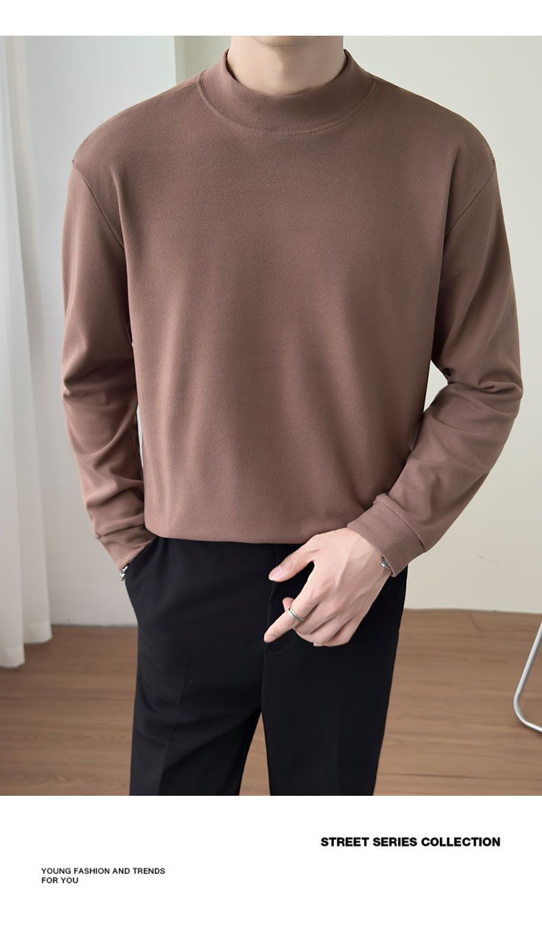 Herren-Thermo-Langarm-T-Shirt mit Halbrollkragen – weicher und atmungsaktiver Stoff, entspannte Passform, Übergröße, einfarbig für Herbst und Winter_voghion.com