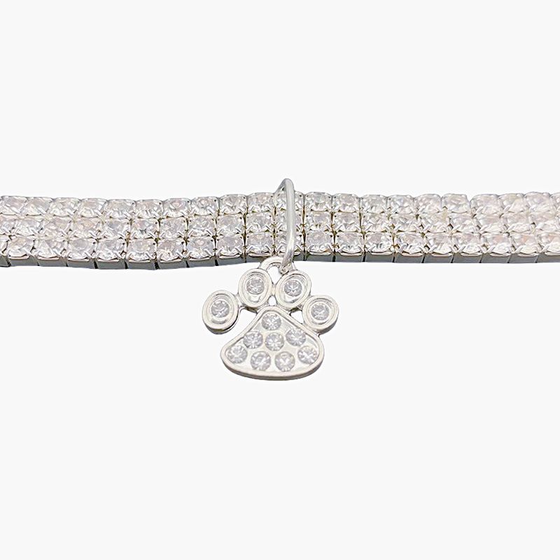 Colorful Alloy Footprint Pendant Pet Necklace Dog Chain Cat Collar Three Rows Of Elastic Rhinestone Pet_voghion.com