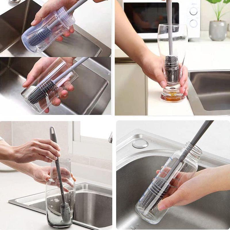 Siliconen bekerborstel Melkflesreinigingsborstel Lange steel Waterflessenreiniger Wijnglas Flessen Glazen bekerreinigingsborstel_voghion.com