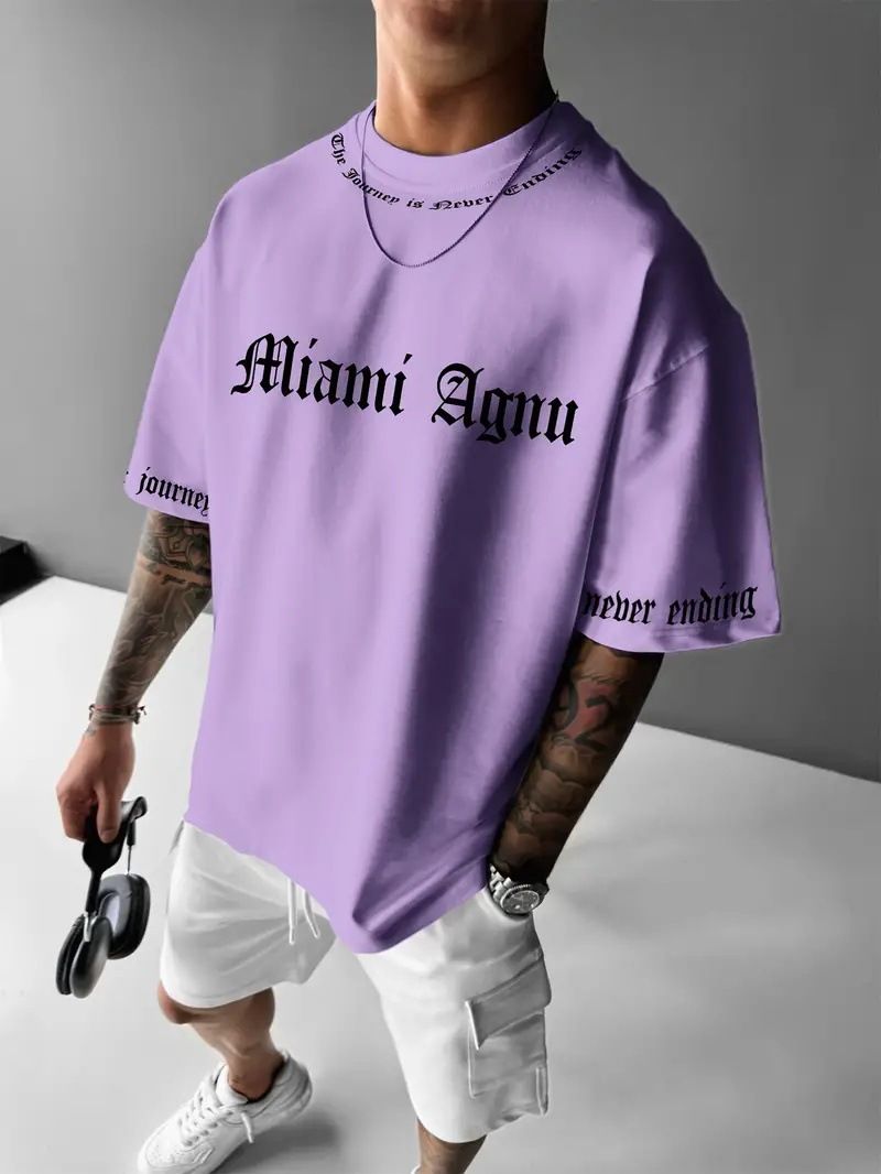 T-shirt d'été décontracté à manches courtes et col rond pour homme, vêtement ample et respirant, mode 2024, slogan simple, impression numérique 3D_voghion.com