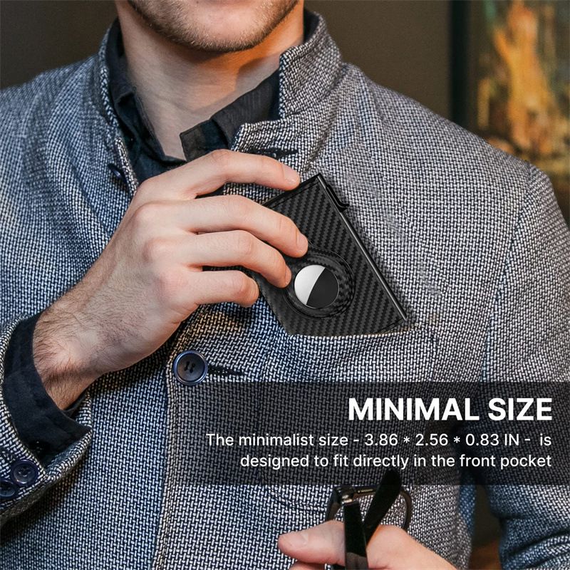 Carbonfaser-AirTag-Geldbörse, 70 % Rabatt, Halter, Diebstahlsicherung, Tracking, automatisches Pop-up-Kartenetui, Herrenstil_voghion.com