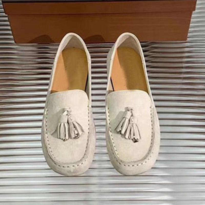 Lefu 2023 Neue echte Lederschuhe mit flachem Boden und Quaste, Damenschuhe in Übergröße_voghion.com