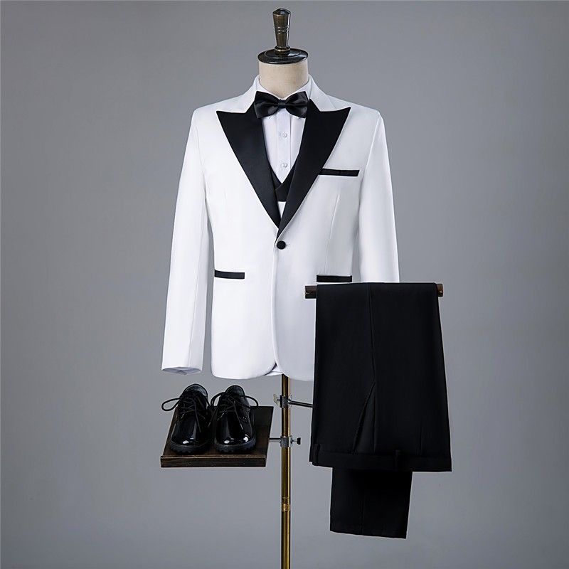 Fotostudio Fotografie Herren Hochzeitskleid Kostüm Bühnenmoderator Britischer Stil Dreiteiliger Anzug_voghion.com