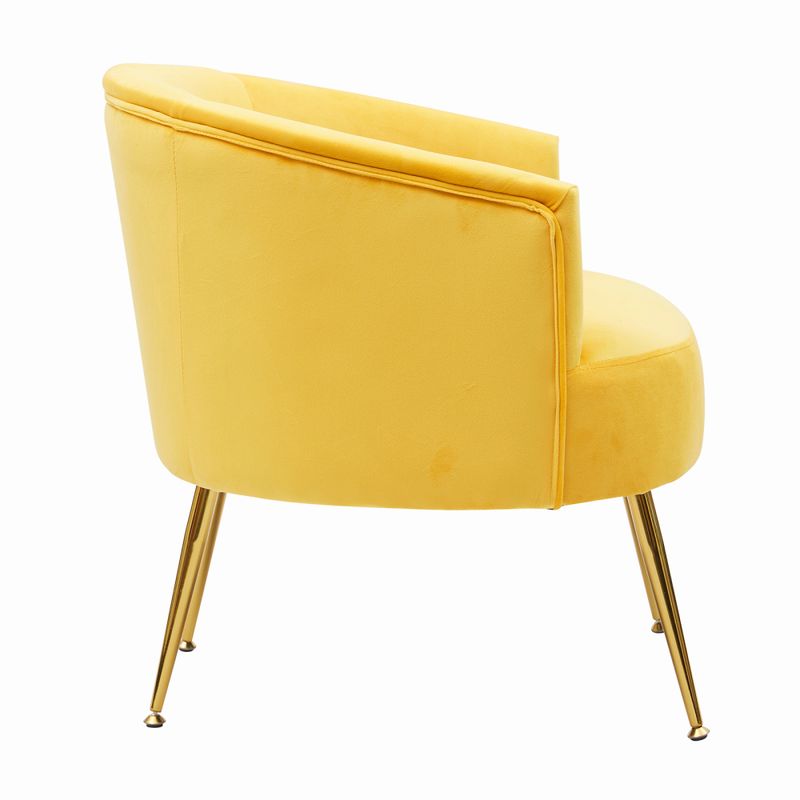 Samtstoff-Sessel Gelb: Ergonomischer Akzentstuhl, Goldene Beine, Verstellbare Beine, Für Wohnzimmer/Schlafzimmer/Zuhause_voghion.com
