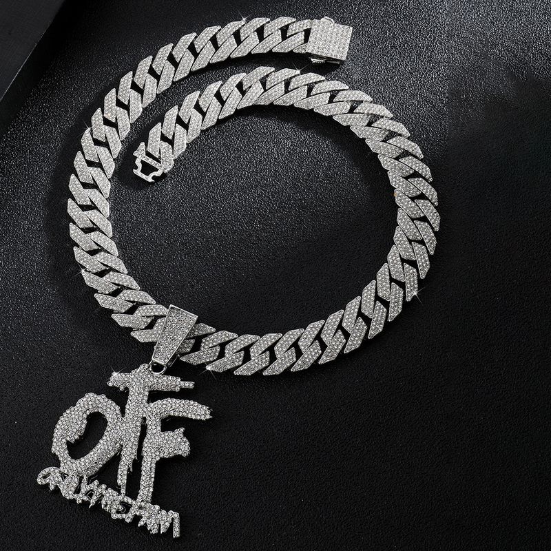Fashion splicing full diamond letter pendant ins Cuban necklace trendy hip hop accessories for men and women_voghion.com