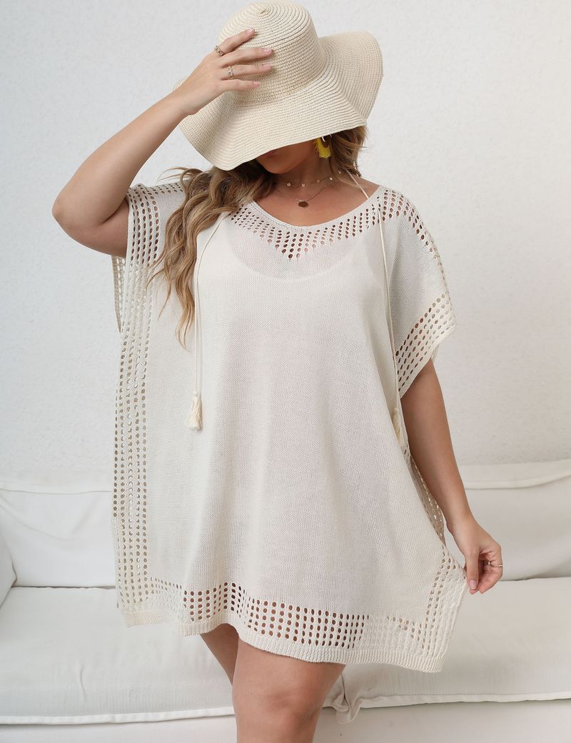 Bikini da spiaggia ampio con scollo a V e camicia traforata in tessuto patchwork da donna taglie forti_voghion.com