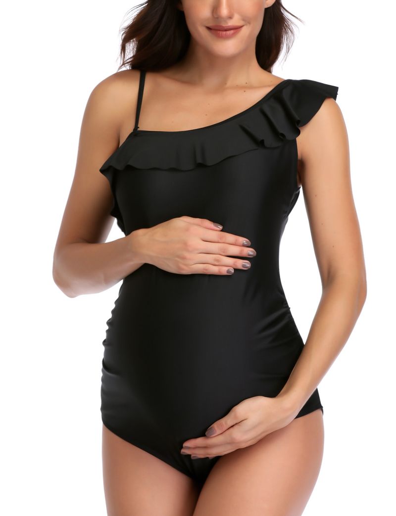 Maillot de bain une pièce de maternité - Design à volants à épaules dénudées Soutien et confort pour la grossesse Sexy et élégant pour la plage et la piscine_voghion.com