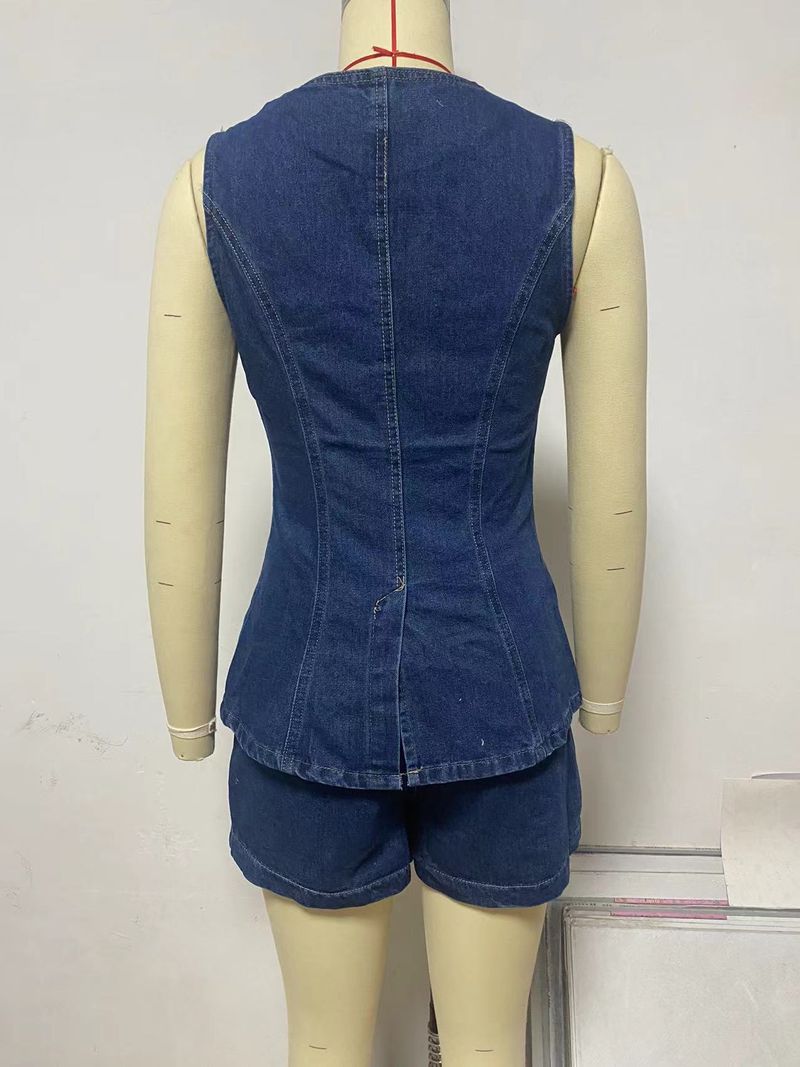 Frauen Kleidung mode lässig ärmellose hohe taille frauen anzug denim shorts_voghion.com