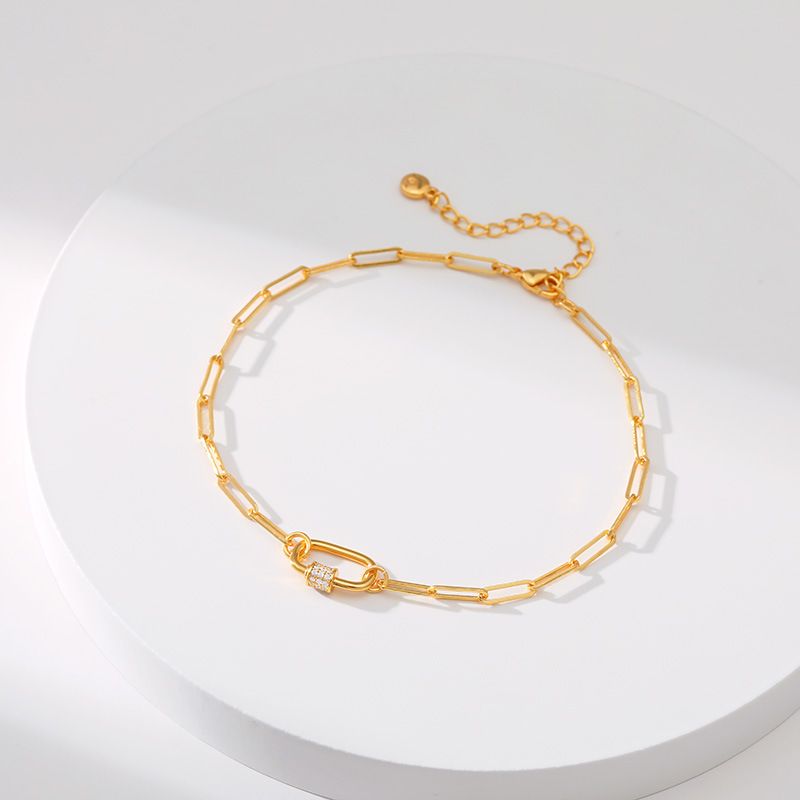 Pabeierklammer Kette Design Messing platéiert Gold Diamant einfach Bracelet_voghion.com