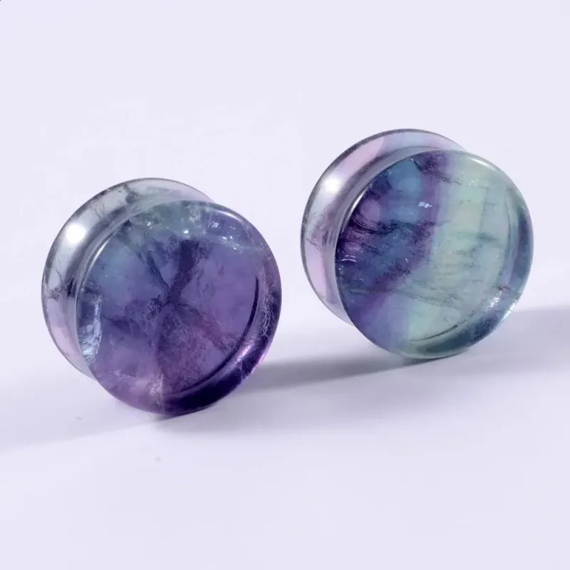 2 Stück Naturstein Doppelt ausgestellter Opal-Quarz-Ohrtunnel, farbiges Expandergewicht, Körperpiercing-Schmuck 241217_voghion.com