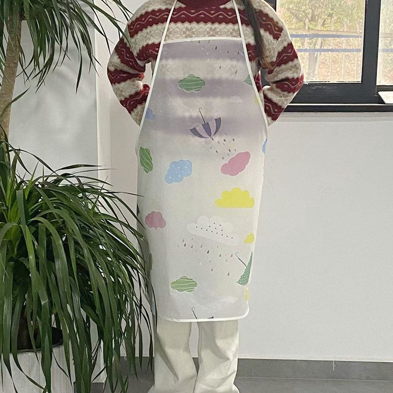 Simple Printed Oil-Proof Stain-Proof Wash-Free Dirt-Resistant Kitchen Household PEVA Half-Length Apron_voghion.com