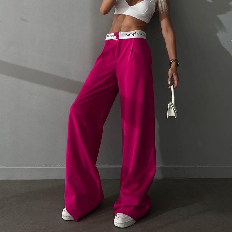 Women's Fashionable Casual Versatile Commuting Solid Color Trousers High Waist Straight Printed Contrast Color Trousers For Women_voghion.com