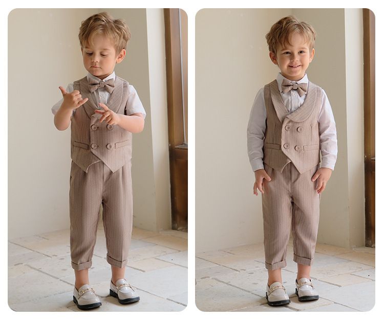 Babykleeder Kannerkostüm Jongen Hosenträger Laang Shorts Weste Hemdkostüm Aktivitéit Blummen Kand Kleed_voghion.com
