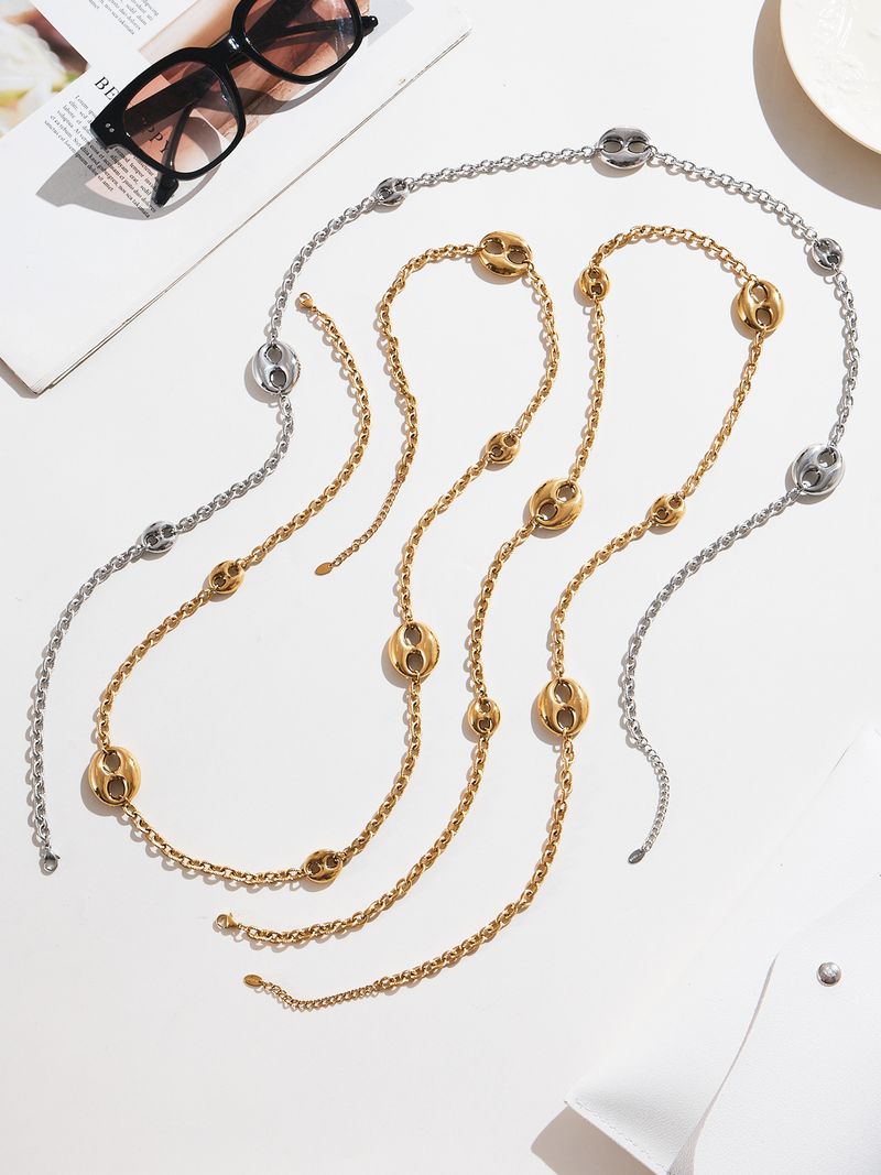 Vierkante suiker in niche ontwerp prachtige lange trui ketting roestvrij staal varkensneusvormige ketting_voghion.com