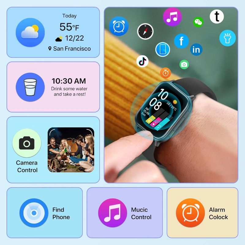Smart Watch Uwatch 5S For Men Women SpO2 Oxygen Saturation Detection Health And Fitness Tracker 1.7 Touch Screen 5ATM Waterproo_voghion.com