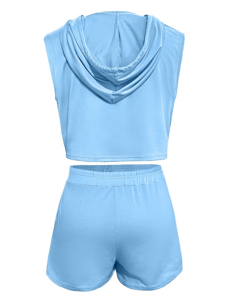 Completo da donna in 2 pezzi, con gilet, pantaloncini, senza maniche, con cuciture e lacci, tasca casual_voghion.com