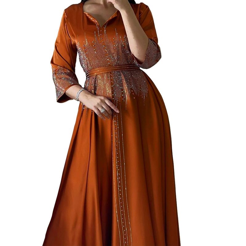 XQY500247 Vestido muçulmano marroquino com rosto forjado para o Oriente Médio, vestido árabe de Dubai, vestido de noite luxuoso e moderno com diamantes_voghion.com