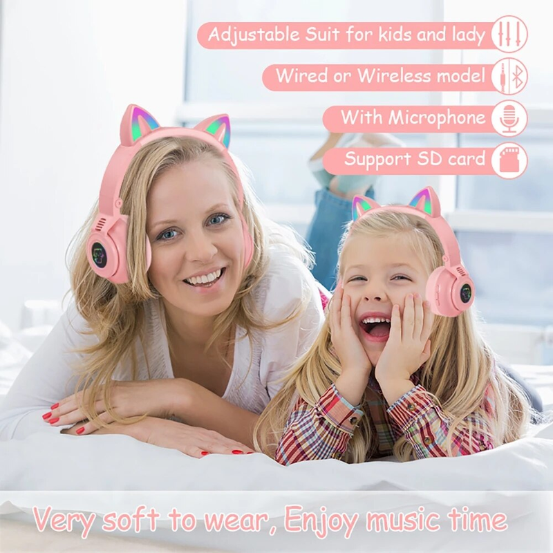 Cuffie wireless HiFi per ragazze con unicorno, microfono, stereo, bassi carini, musica per bambini, supporto per cuffie Bluetooth a forma di gatto_voghion.com