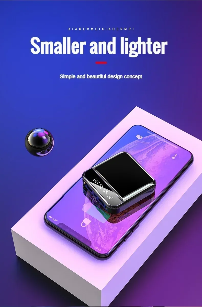 Portable 10000/20000 Mah Fast Charging Display Integrated Cable Dual LED Lighting Mini Power Bank Suitable For All_voghion.com