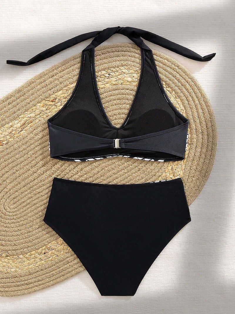 Bikini de cintura alta ajustado para mujer, estilo conservador, para natación, deportes de aguas termales y ocio._voghion.com