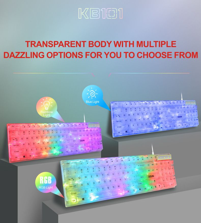 【Elegante e trasparente】 Tastiera cablata retroilluminata RGB - Sensazione meccanica, impermeabile e antipolvere, scorciatoie multimediali, personalizza i tuoi effetti luce_voghion.com