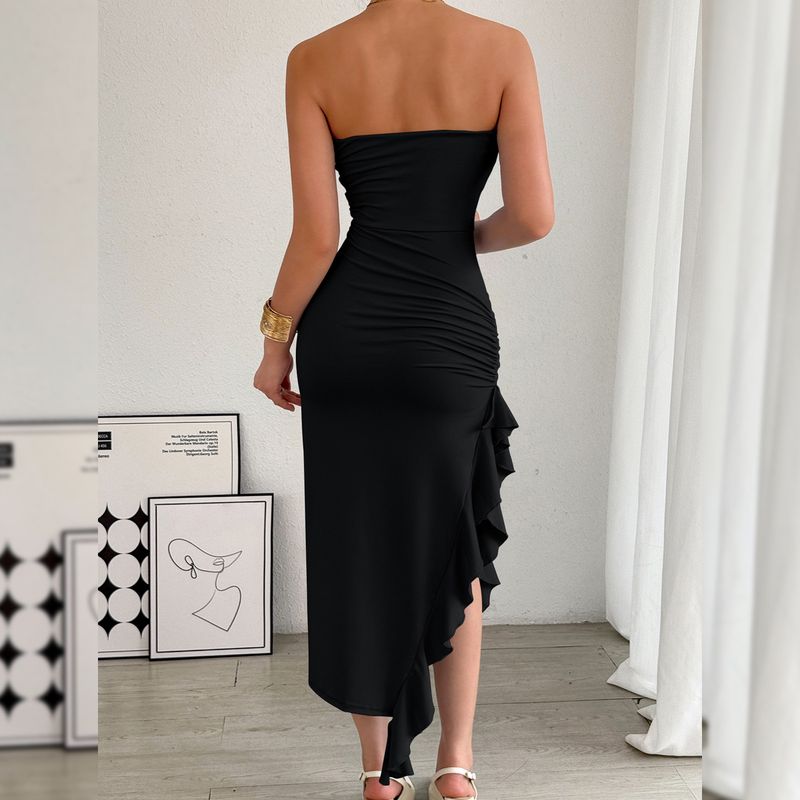 Sexy figurbetontes Kleid mit hohem Schlitz – dehnbares Korsett-Minikleid aus Milchseide für Damen (mehrere Farben)_voghion.com