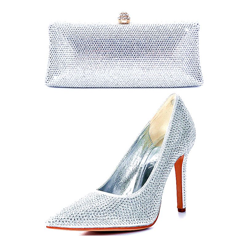 Scarpe con tacco alto da donna, piene di diamanti, borse e scarpe, abito da due pezzi, festa di nozze, borsa da sera lucida con strass_voghion.com